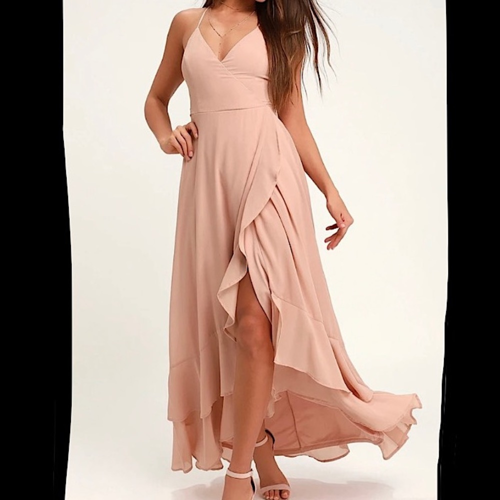 Lulus Blush Lace Up High Low Maxi Dress Size S